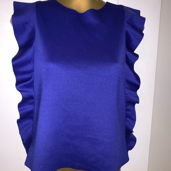 Saks Fifth Avenue Tops - RED SAKS fifth Ave size L royal blue ruffle blouse